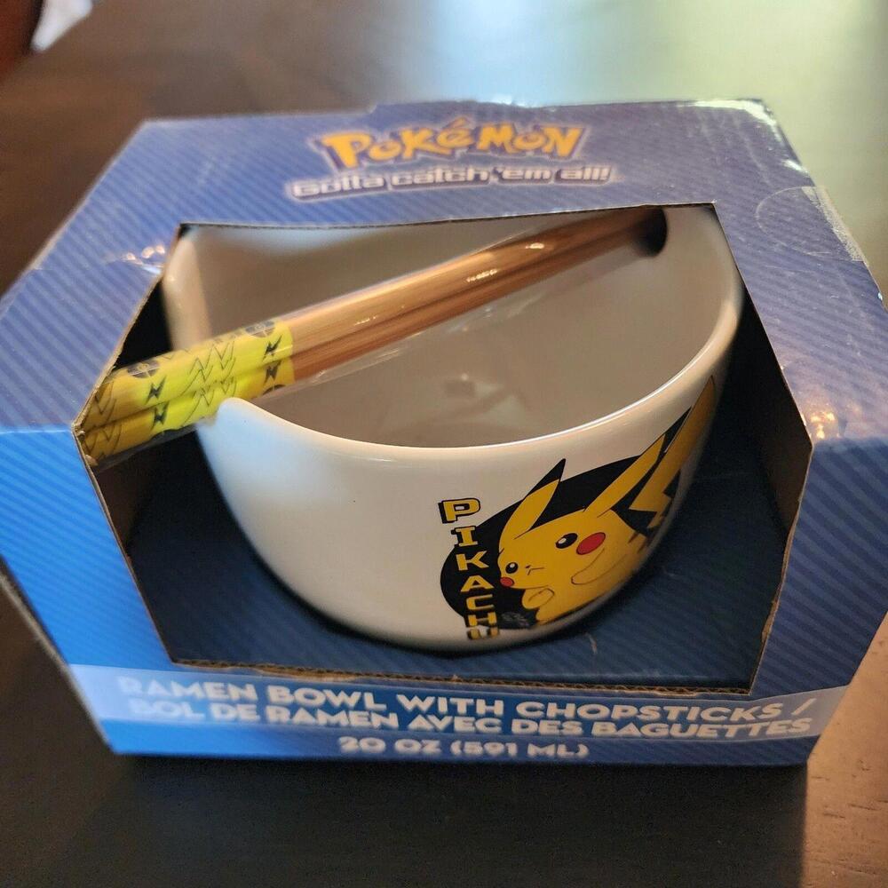 Pokemon Pikachu Japanese Text Ceramic Ramen Noodle Bowl With Chopsticks